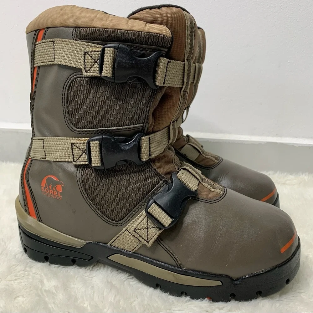 Sorel Big Kids Method 360 Brown Leather Snow Boots Waterproof Size 6 US / 38 EU